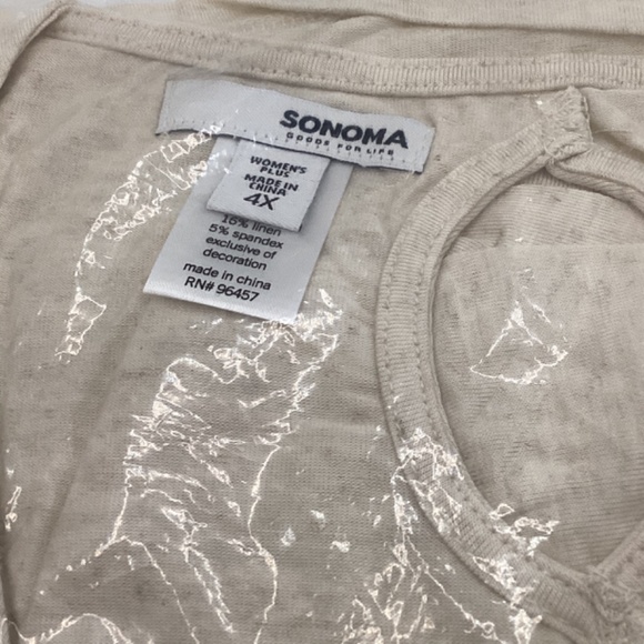 Sonoma Goods For Life -Trim-Detail Short Sleeve Top (Oatmeal) - Picture 3 of 3